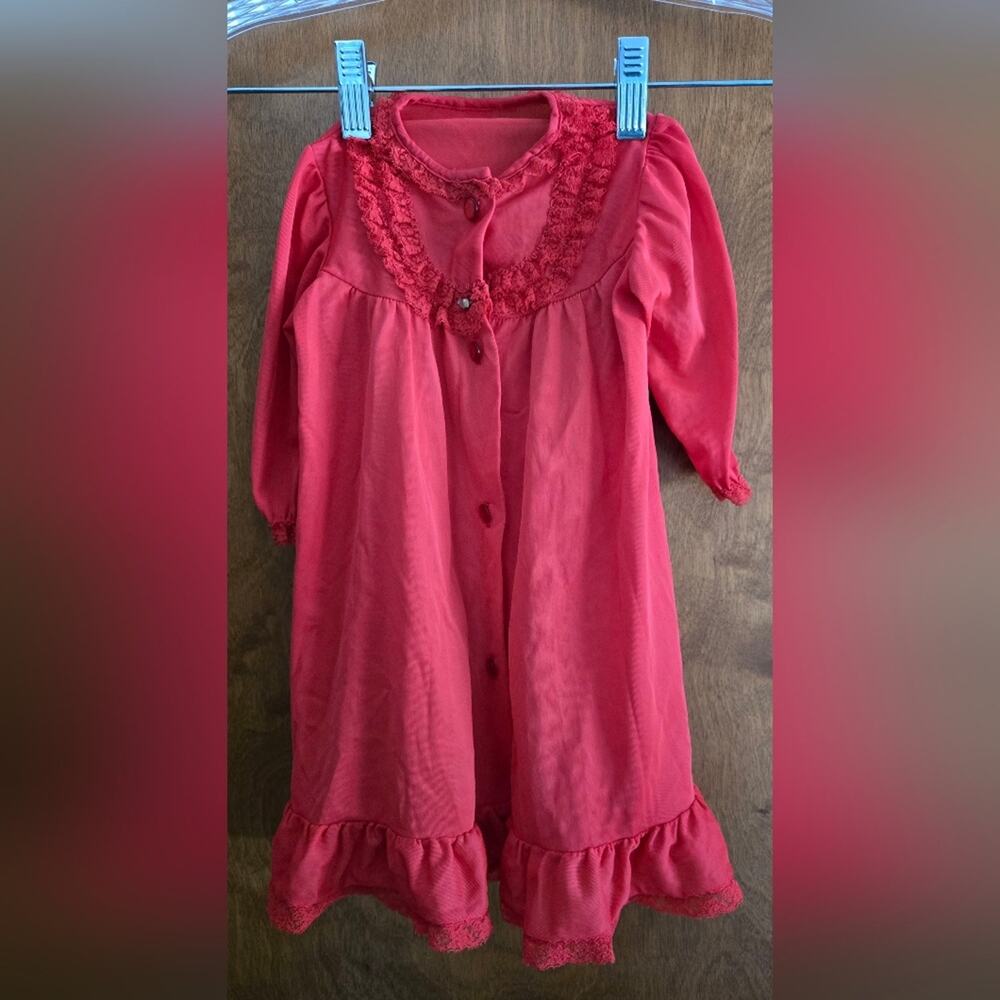 Red Vintage Ruffled Nightgown Pajamas with 3/4 Sleeves